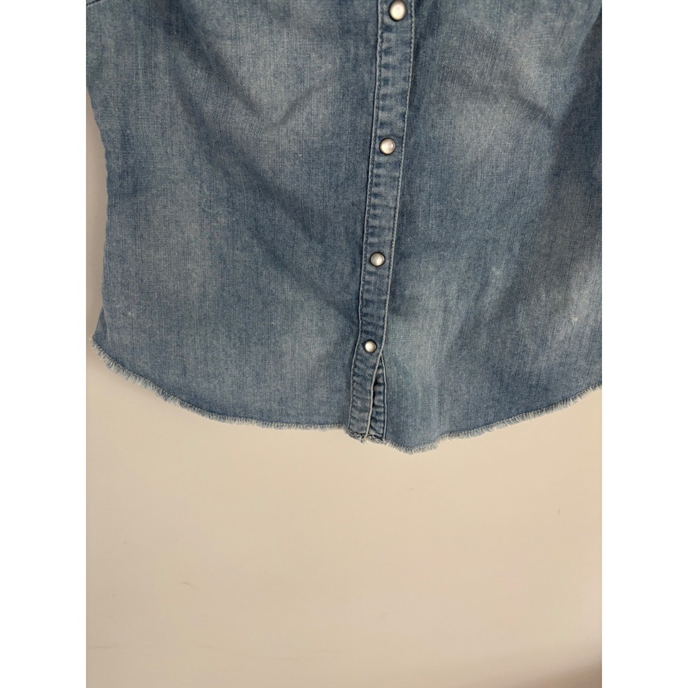 Harley Davidson Womens Denim Vest Light Wash American Flag Studded Frayed small - Picture 5 of 11